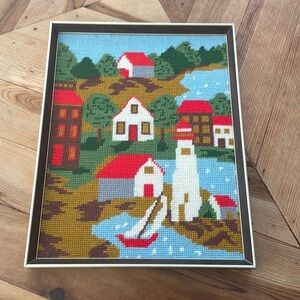 Vintage Needle point cap  cod village  so well made  grannycore country core